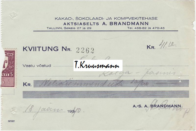 A_Brandmann_Tallinn_kviitung_Nr._2262