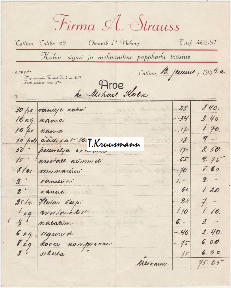 Bebing_firma_A_Strauss_Tallinn_Arve_13.06.1939