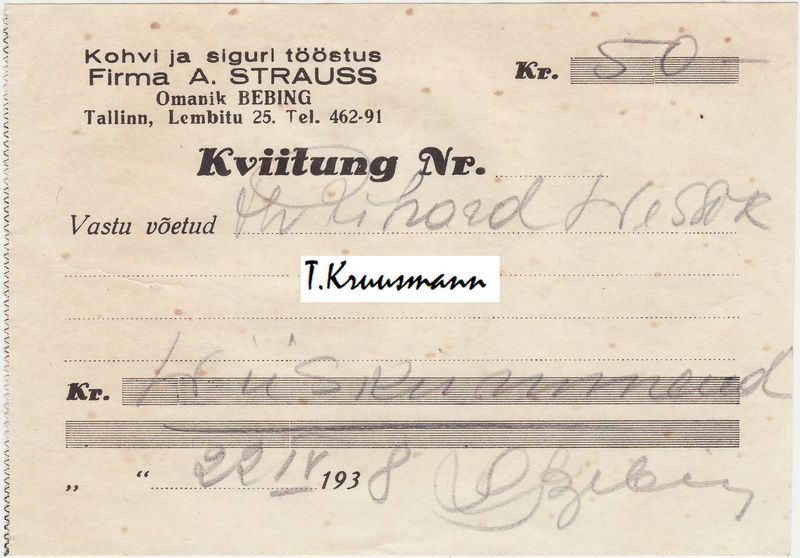 Bebing_firma_A_Strauss_Tallinn_Kviitung_22.04.1938