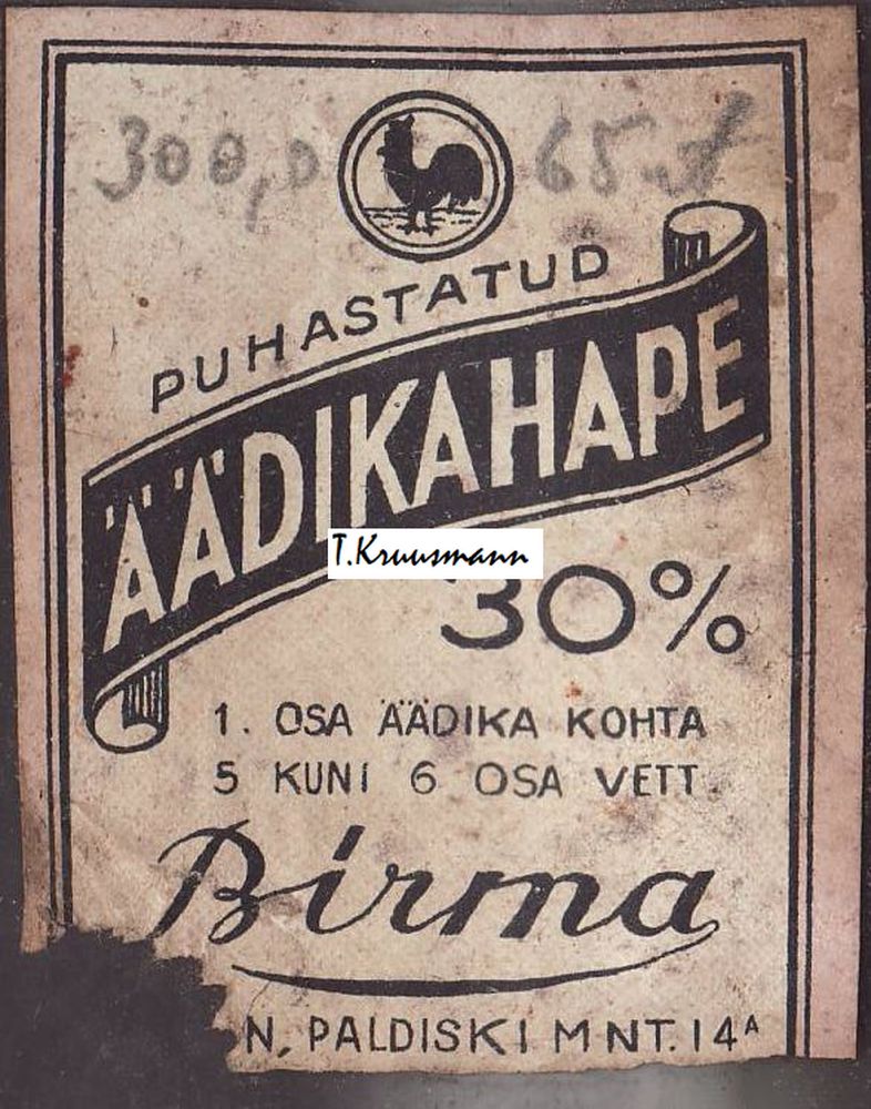 Birma_Tallinn_Puhastatud_Äädikahape_pudelil