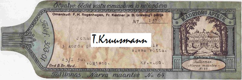 F_H_Rogenhagen_Fr_Kestner_ja_E_Bursy_Tallinnas_Kadrioru_sinine