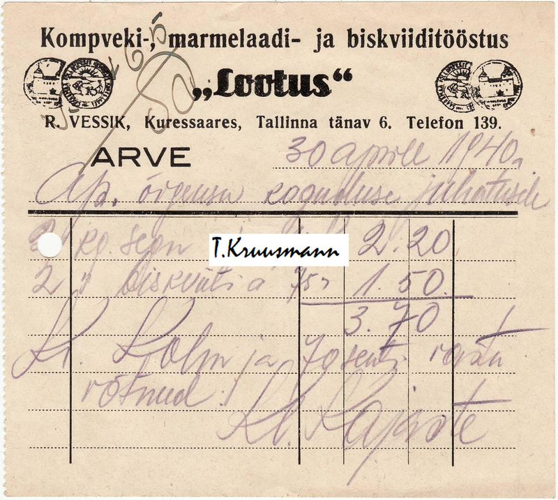 R_Vessik_Lootus_Kuressaares_arve