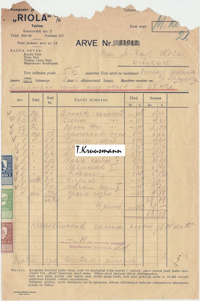 Riola_Tallinn_Arve_Nr._31042