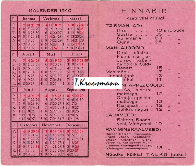 Talko_Tallinn_Hinnakiri-kalender_1940_R
